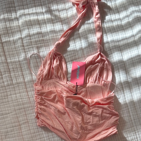 Edikted Light Pink Ruched Halter Top - Picture 3 of 4